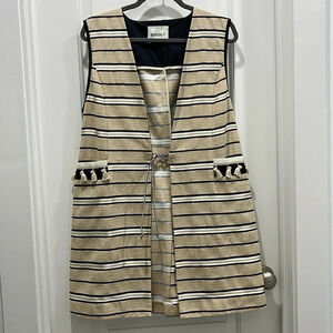 Beatrice.B Anthropologie Striped Tassel Embroidered Vest Sz XL US 10